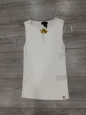 Donna Karan White Sleeveless Knit Tank with Gold Disc Detail S